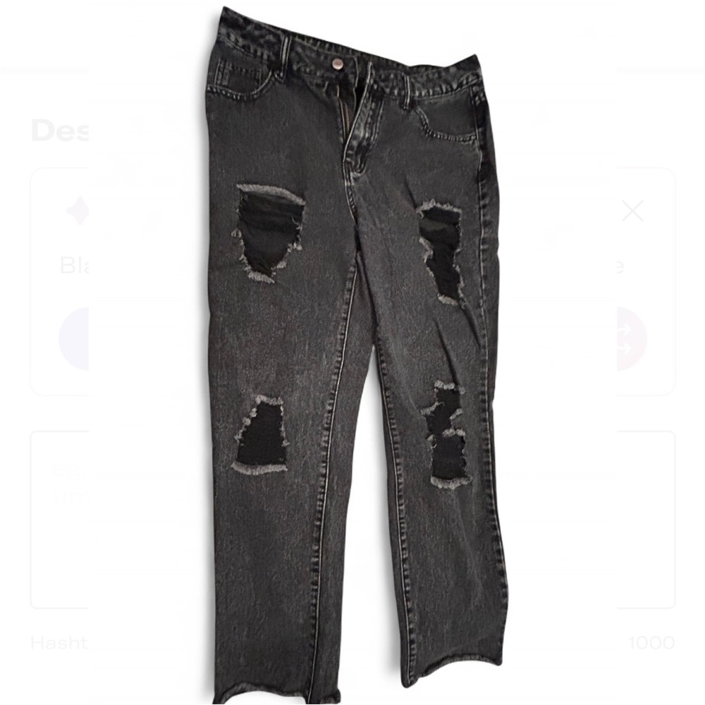 Black Relaxed Distressed Jeans with Cropped Hem
